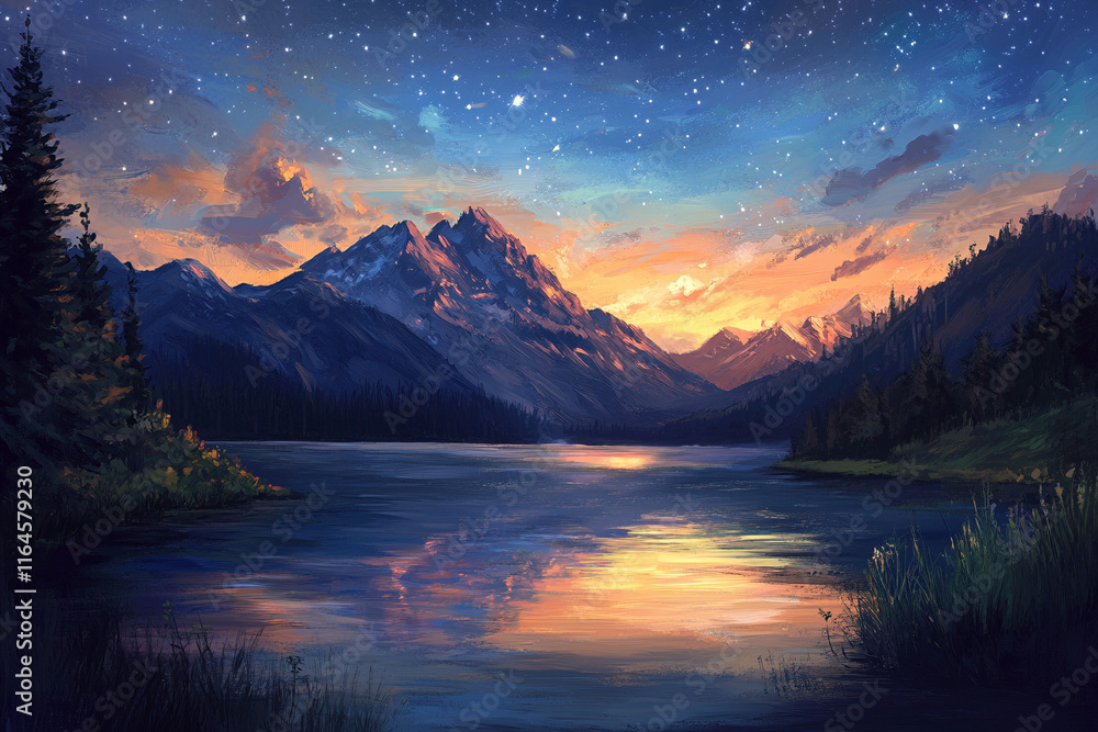 Fototapeta premium sunset over the lake