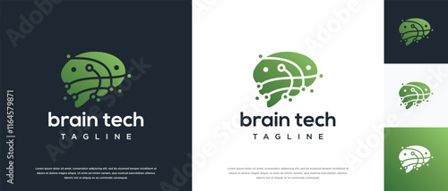 Smart brain technology vector logo design. Technology human brain connection logo template.