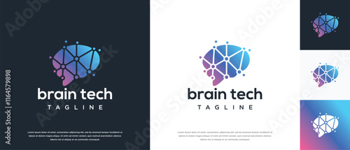 Smart brain technology vector logo design. Technology human brain connection logo template.