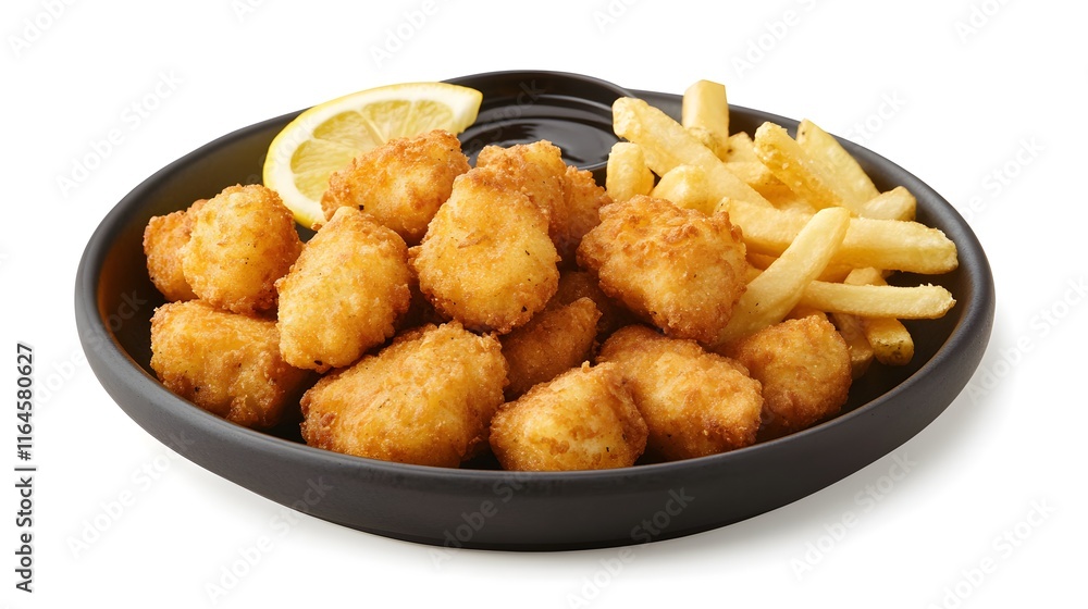 Fried Chicken Nuggets Served with Fries and Dip Fried Chicken Nuggets Served with Fries and Dip