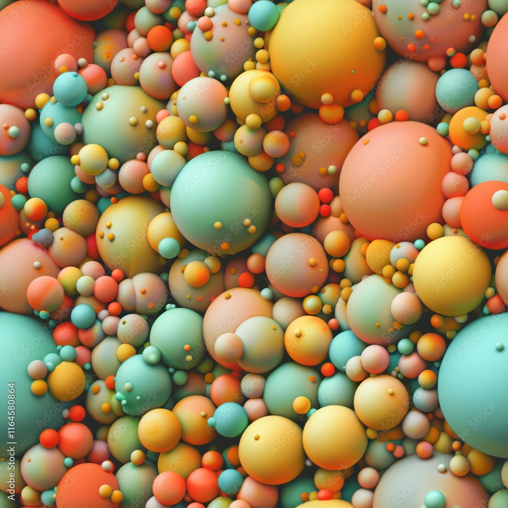 Playful seamless pattern of vibrant pastel spheres in various sizes for a cheerful atmosphere Playful seamless pattern of vibrant pastel spheres in various sizes for a cheerful atmosphere
