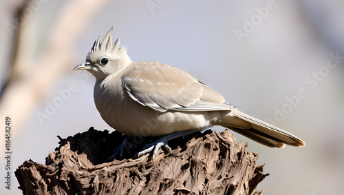 A small crested turtledove resting on a dry tree trunk. This bird has the scientific name Geopelia striata. photo