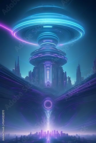 Futuristic Neon Alien City Under Twin Moons photo