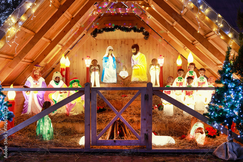 Obraz na płótnie SKAWA, POLAND - DECEMBER 29, 2024: Traditional Christmas decorations, nativity scene in Skawa, Poland. w salonie