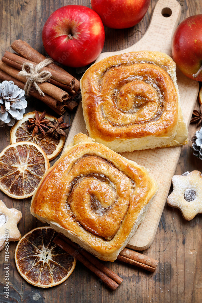 Traditional Christmas rolls with apple filling and cinnamon.