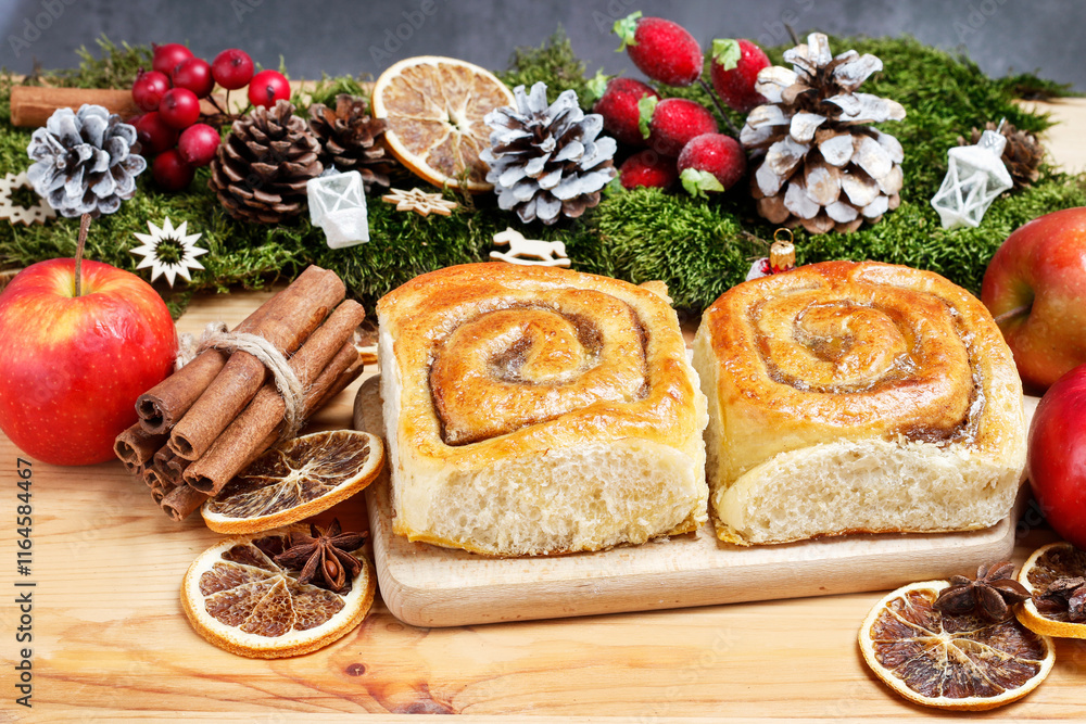 Traditional Christmas rolls with apple filling and cinnamon.