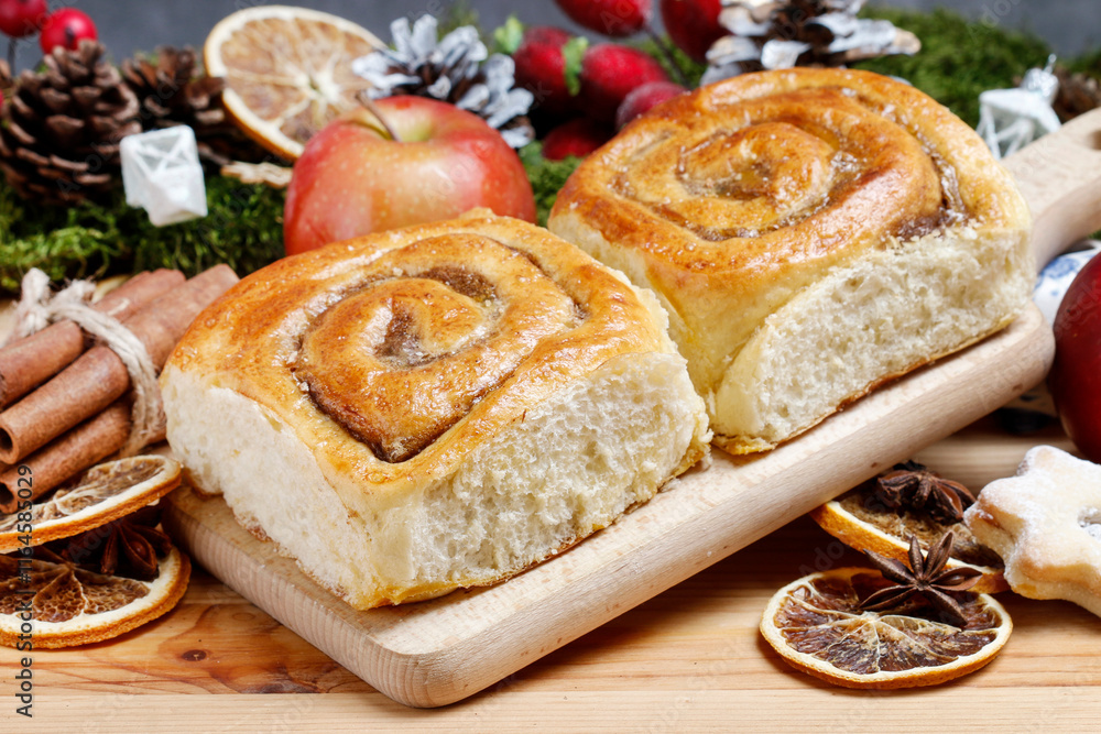 Traditional Christmas rolls with apple filling and cinnamon.