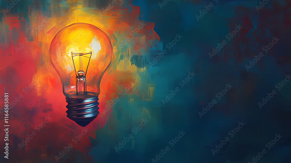 A light bulb glowing brightly against a colorful backdrop, representing the birth of a smart idea in business. Incandescence. Illustration A light bulb glowing brightly against a colorful backdrop, representing the birth of a smart idea in business. Incandescence. Illustration