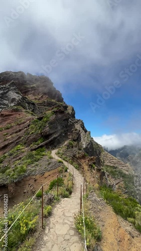 Scenic trail from Pico do Areeiro in Madeira on a summer day