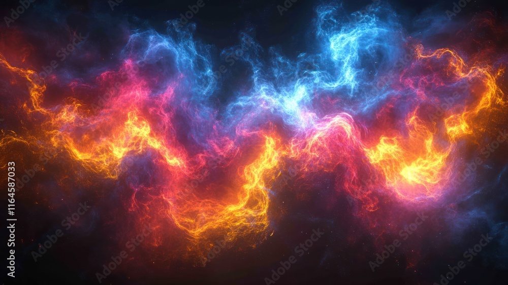 Abstract fiery and icy swirls, energy, motion, vibrant colors, dark background. Abstract fiery and icy swirls, energy, motion, vibrant colors, dark background.