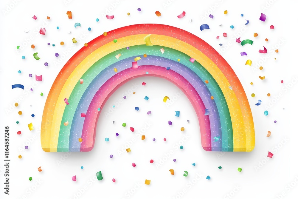Bright rainbow with colorful confetti on a white background, symbolizing joy, celebration, and diversity. Bright rainbow with colorful confetti on a white background, symbolizing joy, celebration, and diversity.