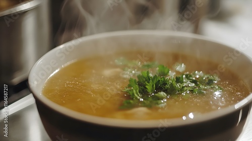 Wallpaper Mural Steaming hot broth soup garnished with parsley Torontodigital.ca