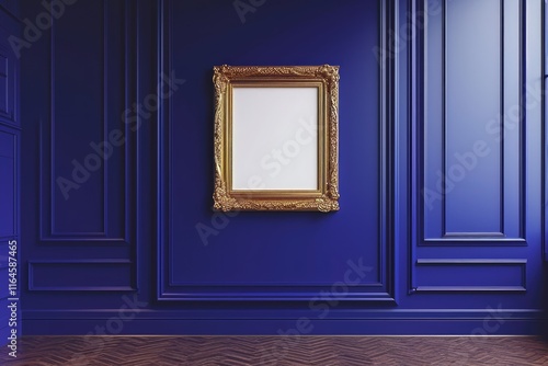 Vintage Art Gallery Frame on Royal Blue Wall with Copyspace for Design photo