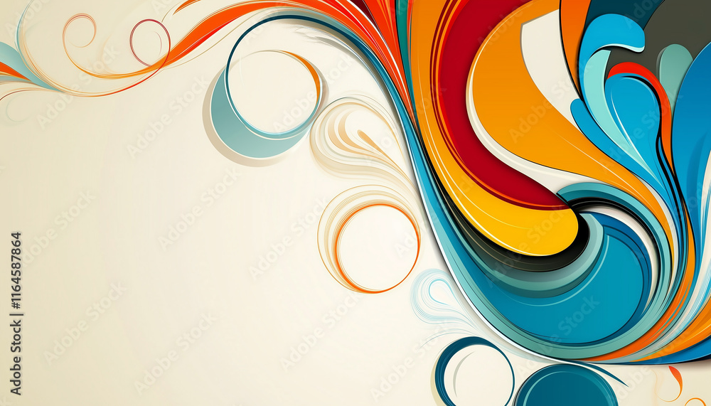 Elegant Abstract Swirling Pattern with Vibrant Blue, Orange, and Yellow Curves