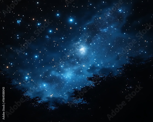 Night sky with stars and trees. photo