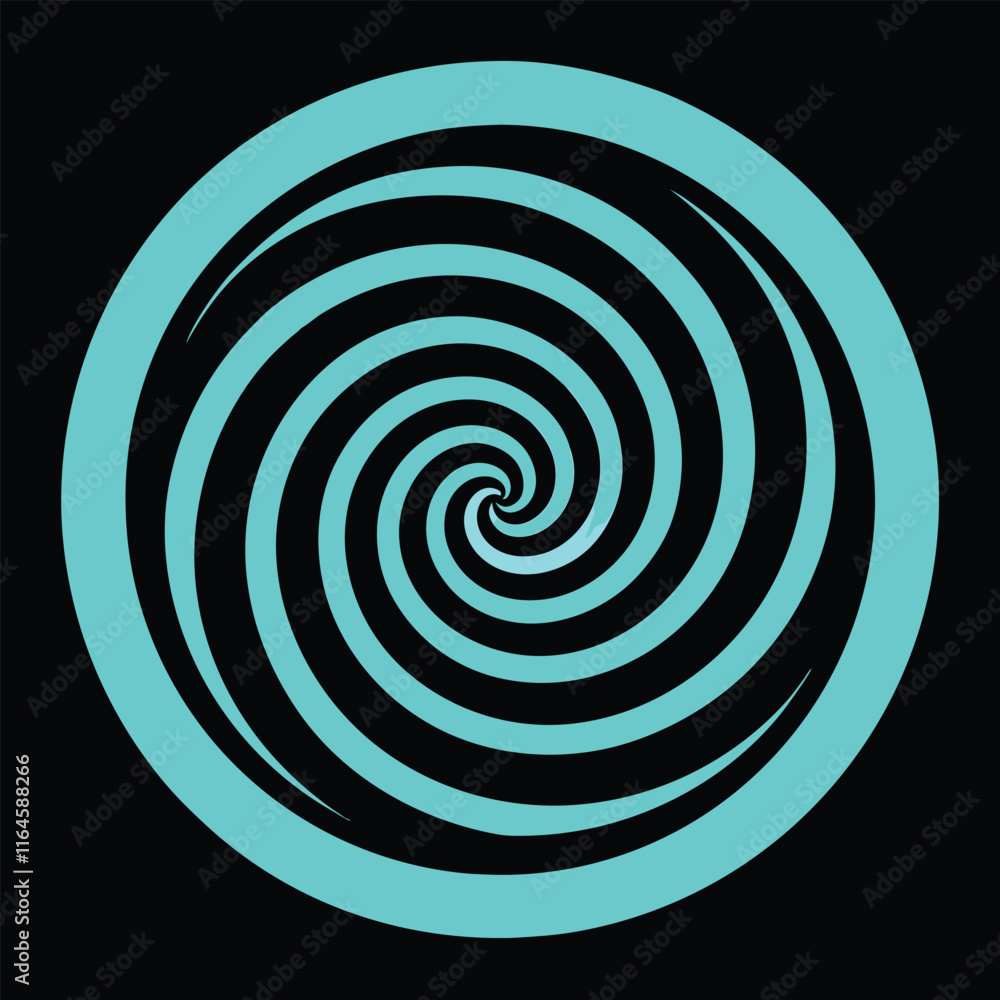 Naklejka premium Hypnotic spiral pattern, neon cyan glow vector art illustration on black background
