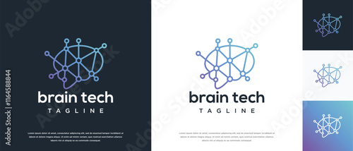 Smart brain technology vector logo design. Technology human brain connection logo template.