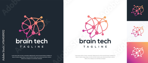 Smart brain technology vector logo design. Technology human brain connection logo template.
