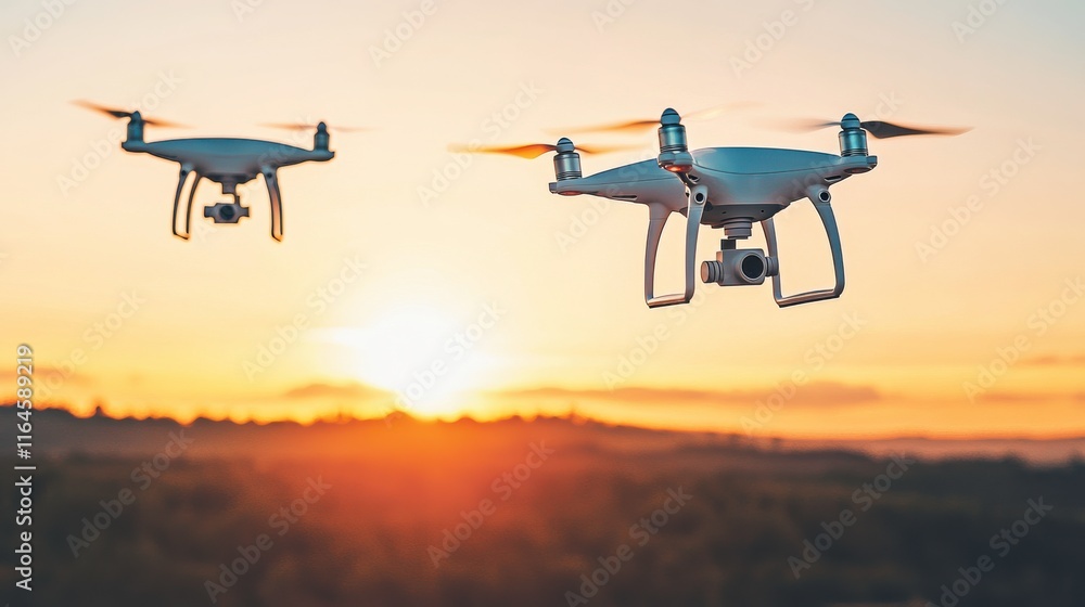 Aerial Surveillance Drones at Sunset Aerial Surveillance Drones at Sunset