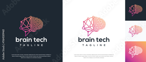 Smart brain technology vector logo design. Technology human brain connection logo template.