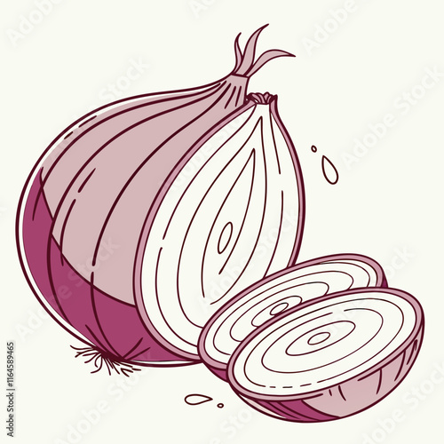 red onion slices on white