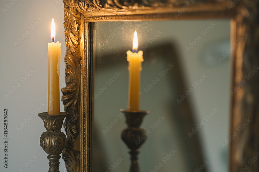 Candlelight flickers in a mirror Candlelight flickers in a mirror