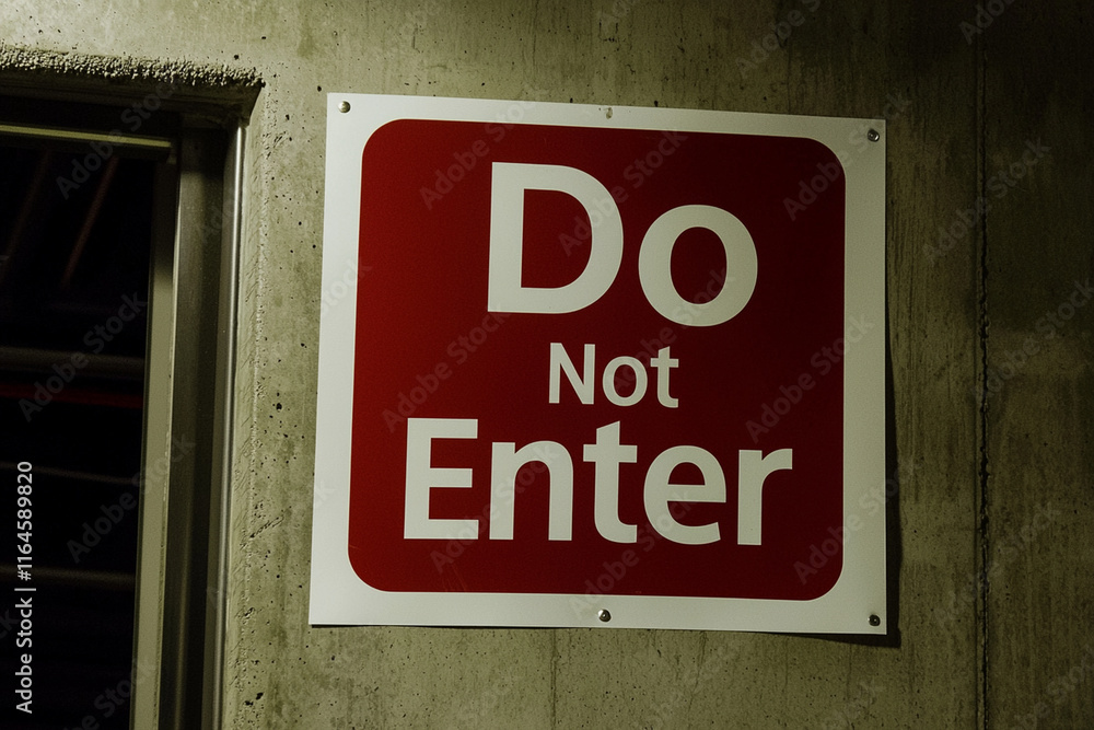 Closed door with Do Not Enter sign in dim light Closed door with Do Not Enter sign in dim light