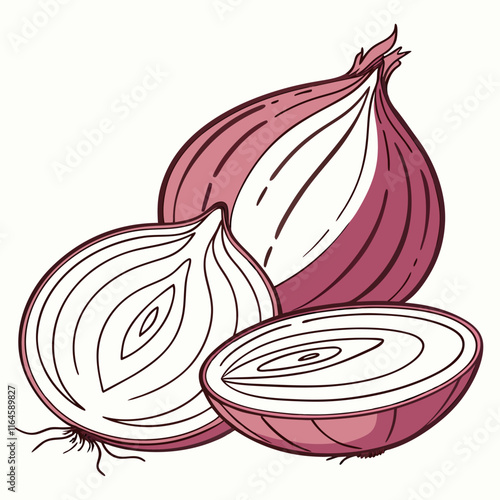 red onion slices on white