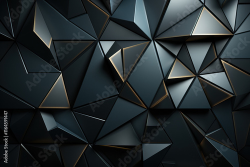 Dark, textured surface composed of interconnected triangular shapes with subtle gold highlights. Creates a sense of depth and complexity. photo