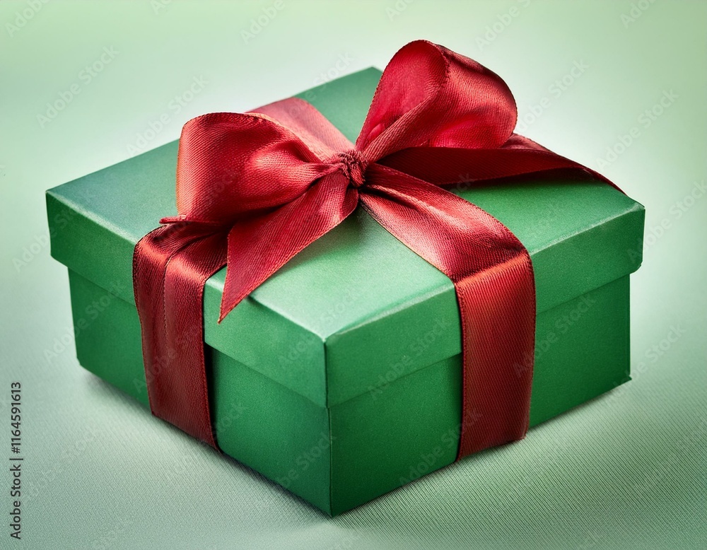 Fototapeta premium green gift box with red ribbon