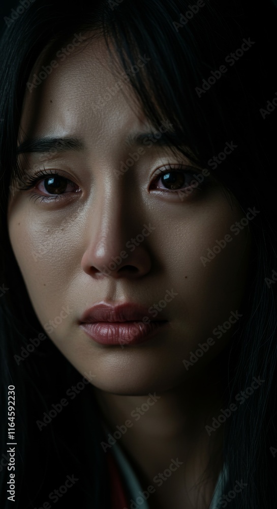 Close up of Asian Woman face, Sad Sadness, Depressed Depression Expression, Zoom In, Zoomed Portrait
Close up of Asian Woman face, Sad Sadness, Depressed Depression Expression, Zoom In, Zoomed Portrait