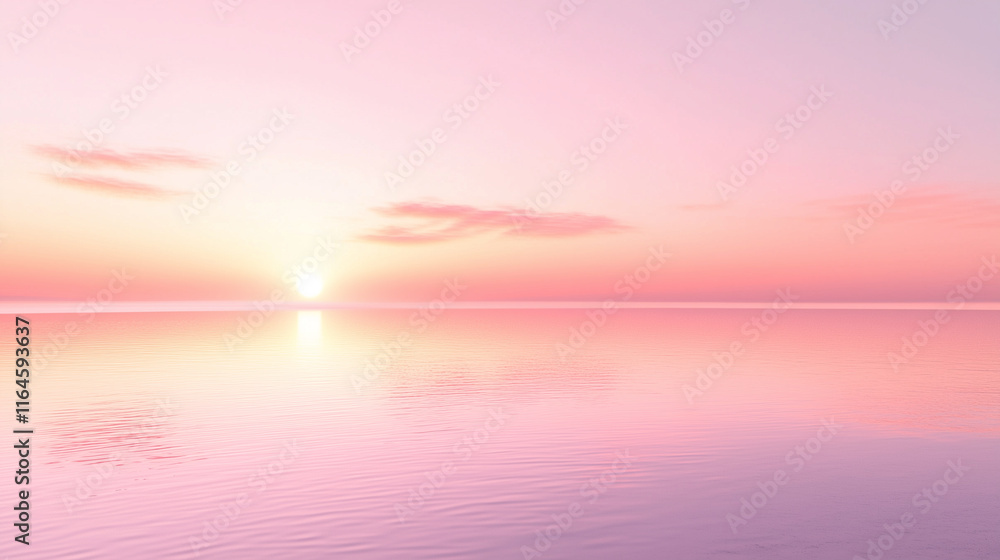 Fototapeta premium Serene Ocean Sunrise with Soft Pink and Blue Gradient Sky, Tranquil Waterscape