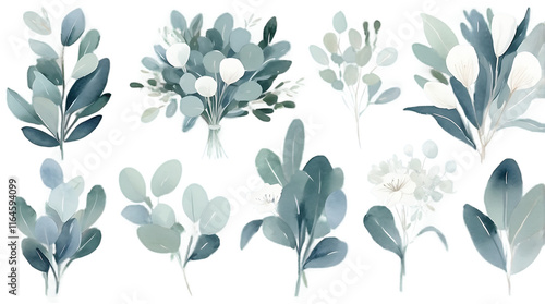 Watercolor Eucalyptus Arrangements: Elegant Greenery with Minimalist Florals for Sophisticated Designs