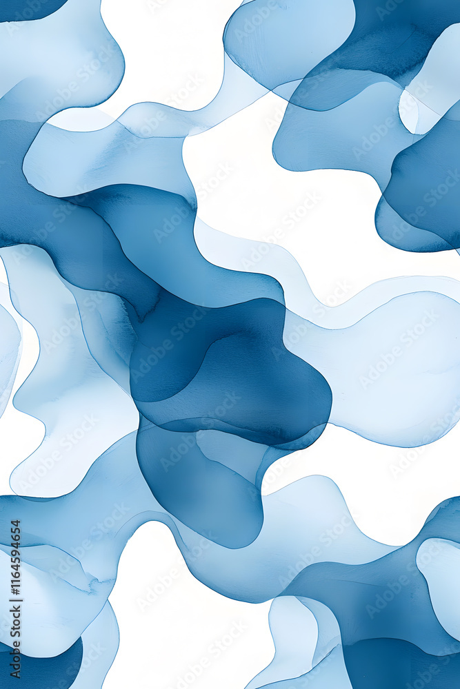 Fototapeta premium Abstract watercolor blue blobs and splash seamless pattern