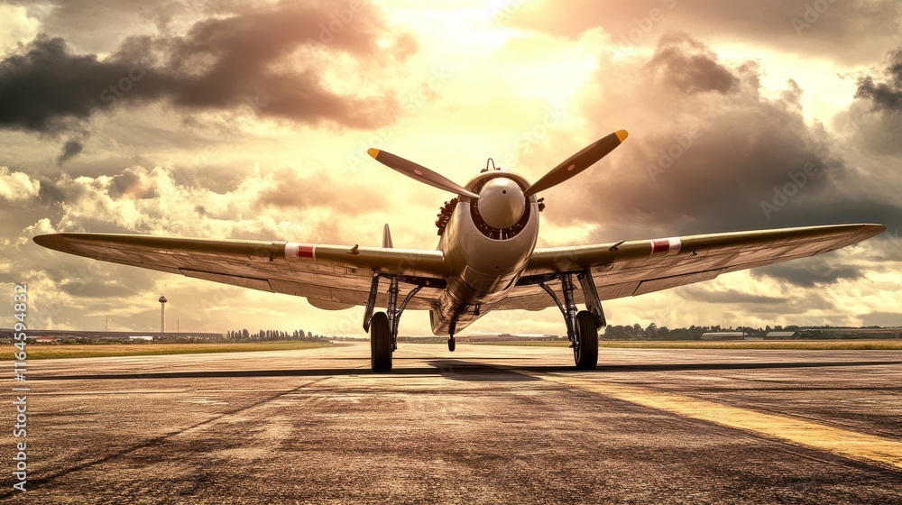 Fototapeta premium Dramatic Airplane on Runway at Sunset