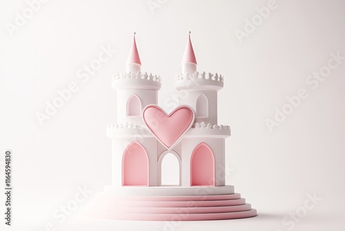 Charming pink and white castle with heart design, perfect for fairy tale themes and children's illustrations. photo