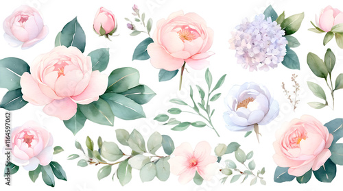 Wallpaper Mural Watercolor Floral and Botanical Collection: Roses, Peonies, Eucalyptus, and Greenery for Creative DIY Designs Torontodigital.ca