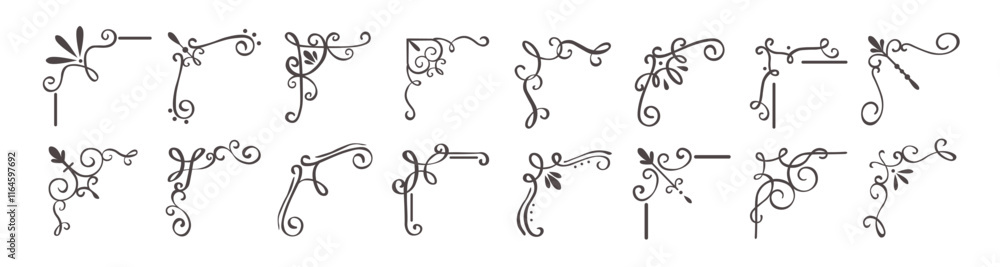 Black corner line border icon set Black corner line border icon set