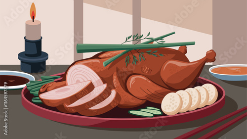 Chinese food peking duck from beijing menu illustration