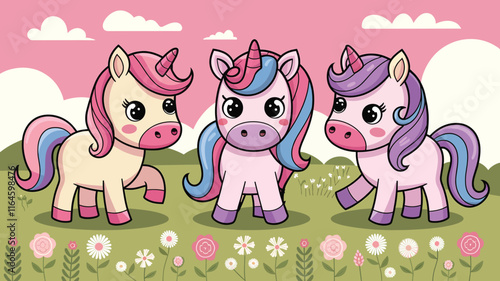 Set of Cute Cartoon Unicorn illustrations
