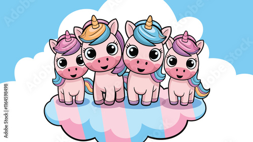 Set of Cute Cartoon Unicorn illustrations