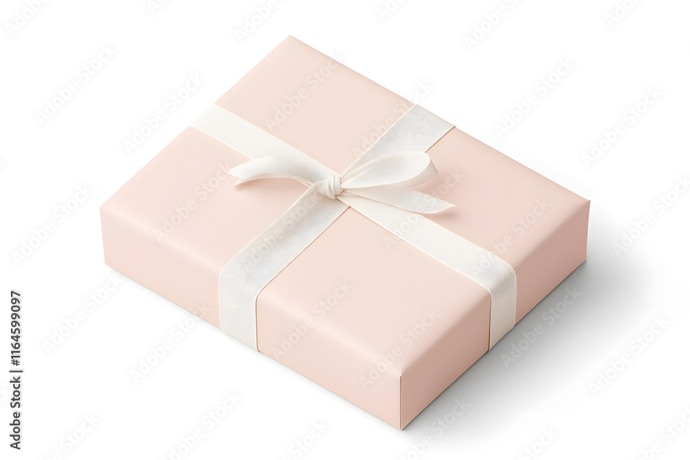 Top view of Christmas gift box mock up wrapped in craft paper and ribbon isolated on white Top view of Christmas gift box mock up wrapped in craft paper and ribbon isolated on white
