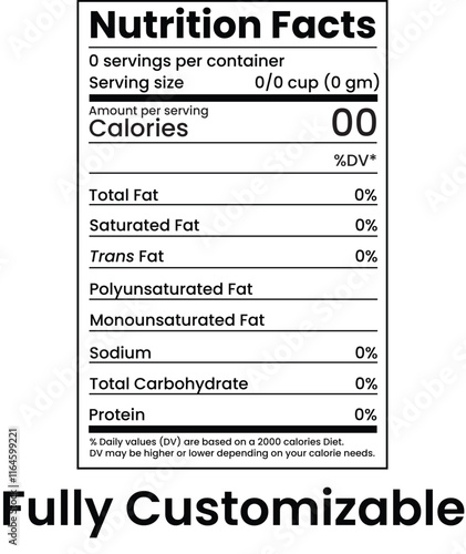 Nutrition Facts Standard Format Fully Customizable and Editable and Resizable