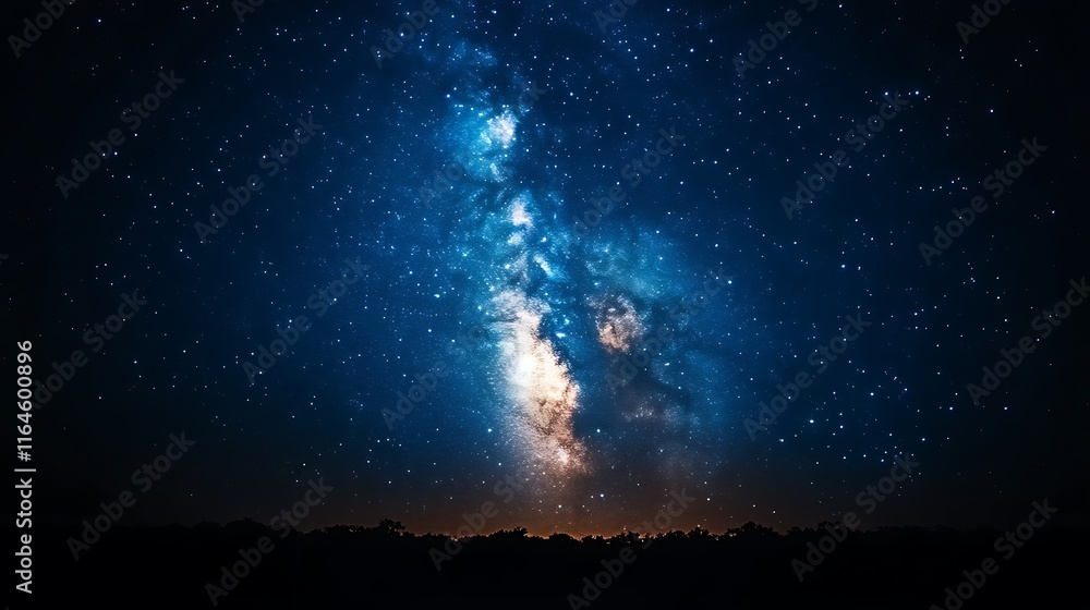 Milky Way galaxy rising over dark horizon. Milky Way galaxy rising over dark horizon.