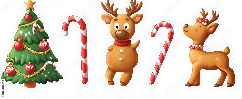 Fototapeta premium Festive Christmas Gingerbread Cookies with Snowflakes, Reindeer, and Christmas Tree Decorations. AI generative.