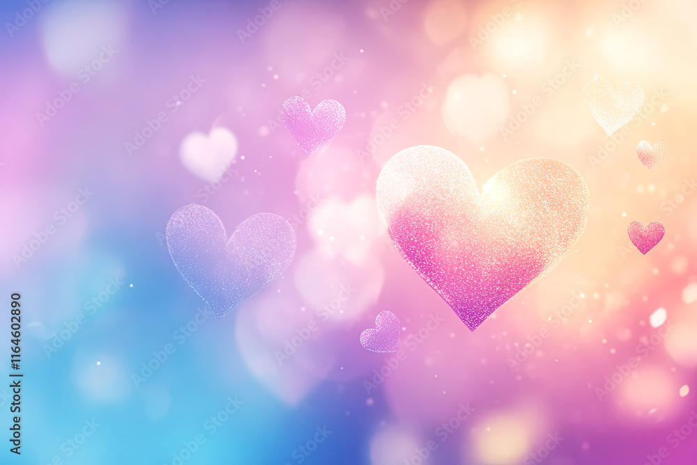 Decorative background of hearts and pink glitter in pastel tones for Valentine's Day Decorative background of hearts and pink glitter in pastel tones for Valentine's Day