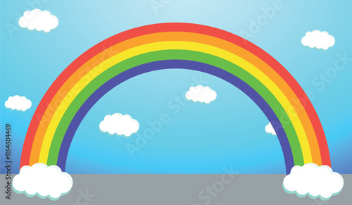 Children 2d rainbow background. Rainbow icon. Clouds and rainbow icon t style. Rainbow icon on background. Vector illustration icon.