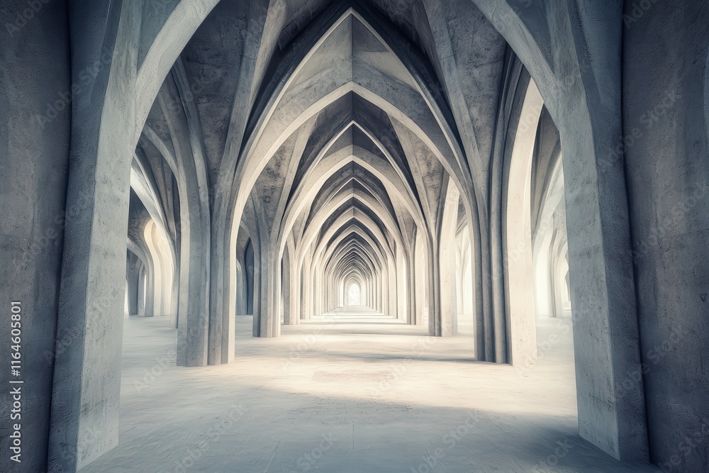 Gothic arched hallway in black and white tones Gothic arched hallway in black and white tones