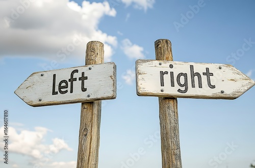 directional wooden signs for left and right directions