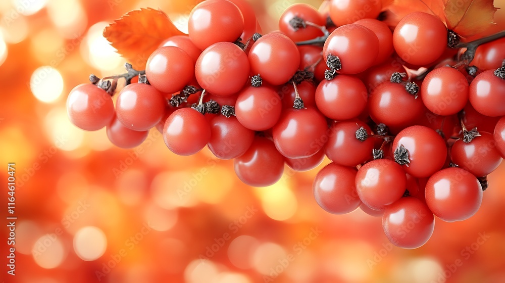 Red Berries Cluster On Branch Autumn Background Red Berries Cluster On Branch Autumn Background